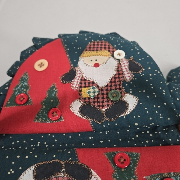 Christmas Fabric-Covered Basket Santa Buttons Pot Holder Oven Mitten Farmhouse - Picture 11 of 17